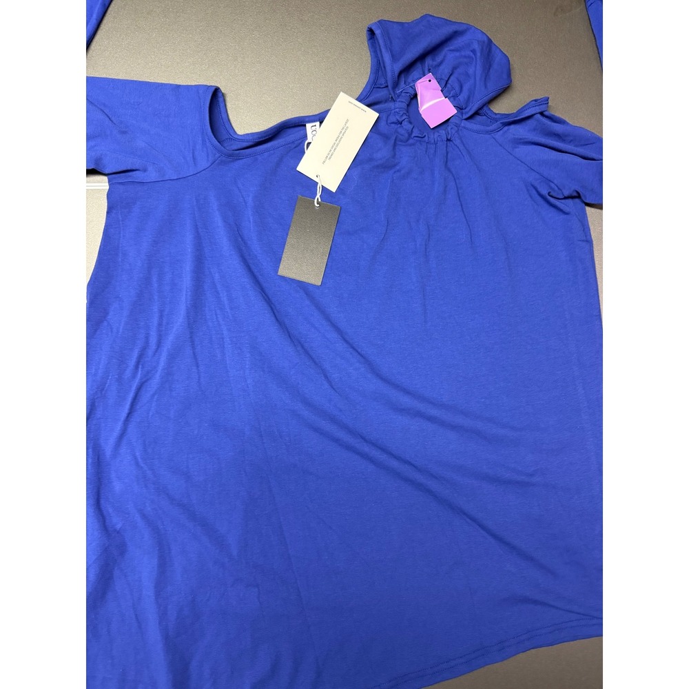 Uoozee Royal Blue Cold Shoulder Asymmetrical Ring Detail Long Sleeve Top L NEW - Picture 2 of 11